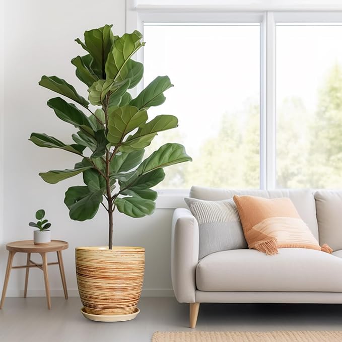 12 Inch Planter Pot Ceramic Plant Pots for Plants with Drainage Hole and Saucer Large Flower Pot for Home Patio Garden Office Yellow