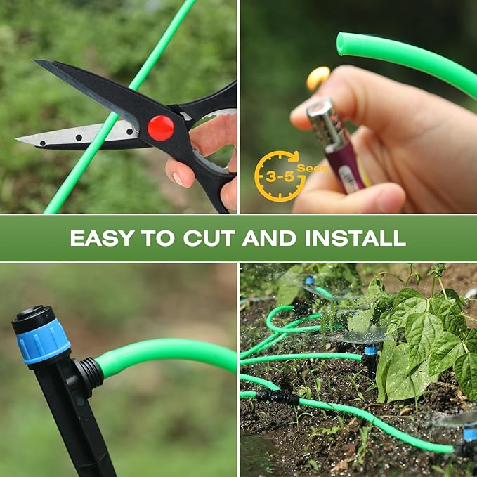 Drip Irrigation Hose 100FT 1/4 inch Green Blank Distribution Hose Perfect for DIY Garden Irrigation Tubing System, Hydroponics, Misting Tubing