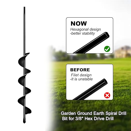 Auger Drill Bit for Planting 2.4"(D) x22.84(L), Garden Ground Earth Spiral Drill Bit for 3/8" Hex Drive Drill, for Post Hole Digger Bulb Bedding Digging Plant Rapid Planter