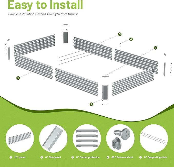 2PCS 8x4x1ft Raised Garden Bed-Outdoor Galvanized Planter Box for Vegetables, Fruits,Herbs, Flowers, Metal Raised Garden Bed kit-Sliver