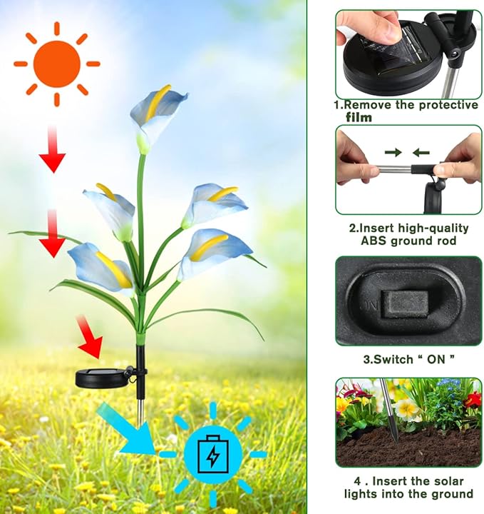 Veesee Solar Calla Lily Light, 2-Pack Solar Powered Flower Lights, Outdoor Multi-Color Changing Stake Lamp, Christmas Gift LED Yellow Calla Lily Lights for Garden Outdoor Landscape Lawn Yard