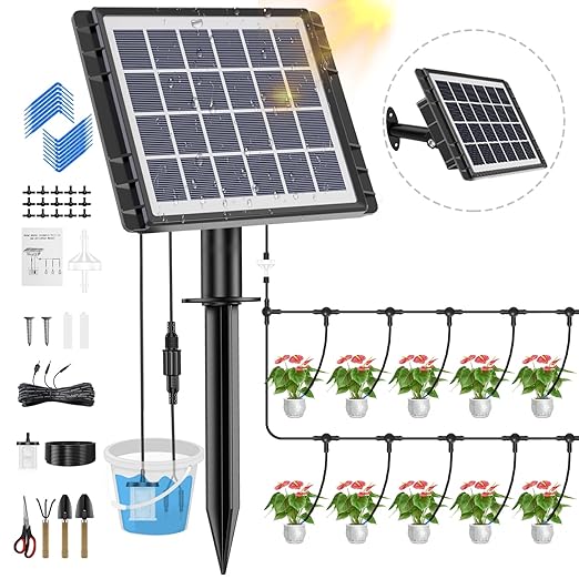Drip Irrigation System - Skycow Solar Automatic Drip Irrigation Kit System 15 Potted Indoor Outdoor Garden Balcony Anti-Siphoning Plant Watering System 25 Timing Mode 1500mAh Battery 49FT