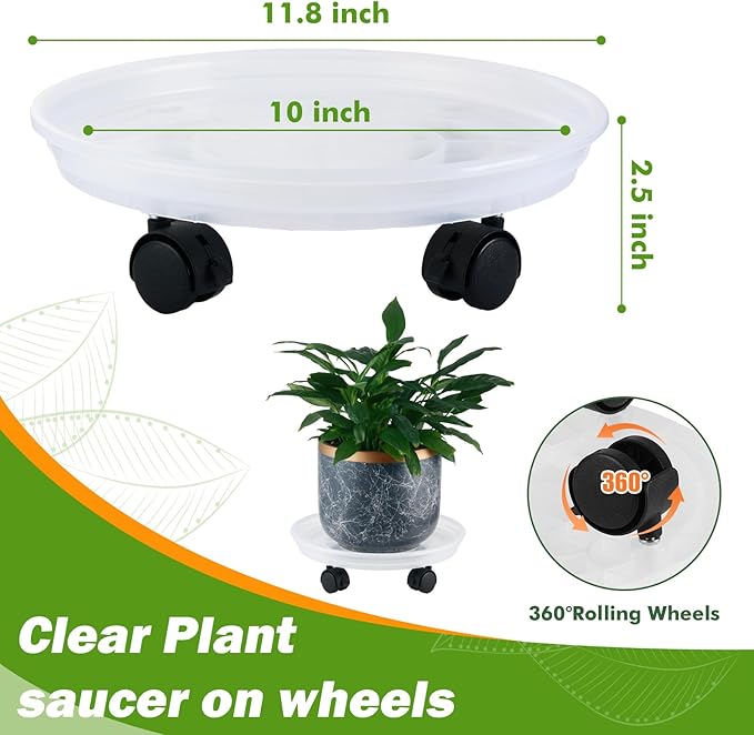 6 Packs Plant Caddy with Wheels 11.8" Plastic Rolling Plant Stands Heavy-Duty Plant Dolly with Casters Indoor Outdoor Wheeled Plant Roller Base Large Planter Saucers Plant Mover