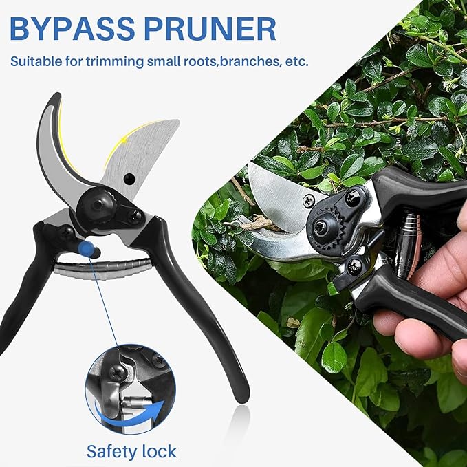 ECOOPTS 3PCS Garden Tool Set with Lopper, Hedge Shears and Bypass Pruner, Heavy Duty Tree & Shrub Care Kit, Tree Trimmer Gardening Tools for Indoor & Outdoor Gardening