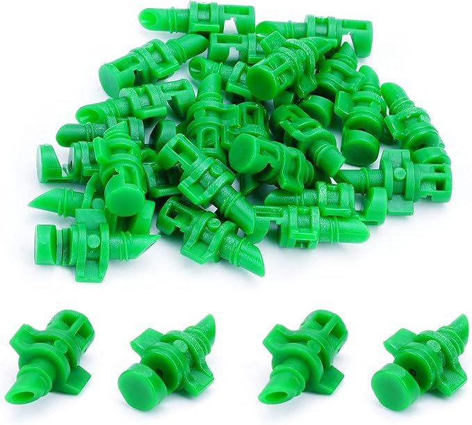 MroMax 25Pcs 180 Degree Micro Sprayer Automizing Sprinkler Nozzle Hydroponic Aeroponic Misters Fan Jet for Miniature Garden Lawn Plant Irrigation System Green