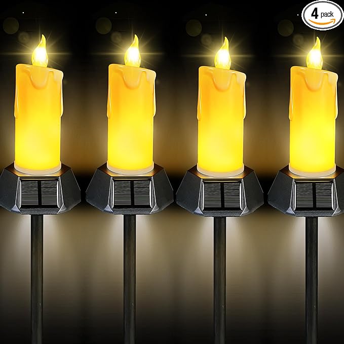BlcTec Solar Candles Outdoor Waterproof, Flickering Candles with IP65 High Rating Waterproof, Suitable for Outdoor Lawn, Yard, Pathway, Wedding, Camping, Holiday Decorations, 4 PCS