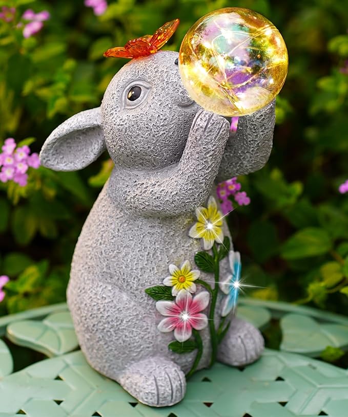 Solar Rabbit Outdoor Garden Statues: Outside Decor with Lights Clearance for Yard Art Lawn Ornaments Porch Patio Balcony Home House - Birthday Gifts for Grandma Mom Women