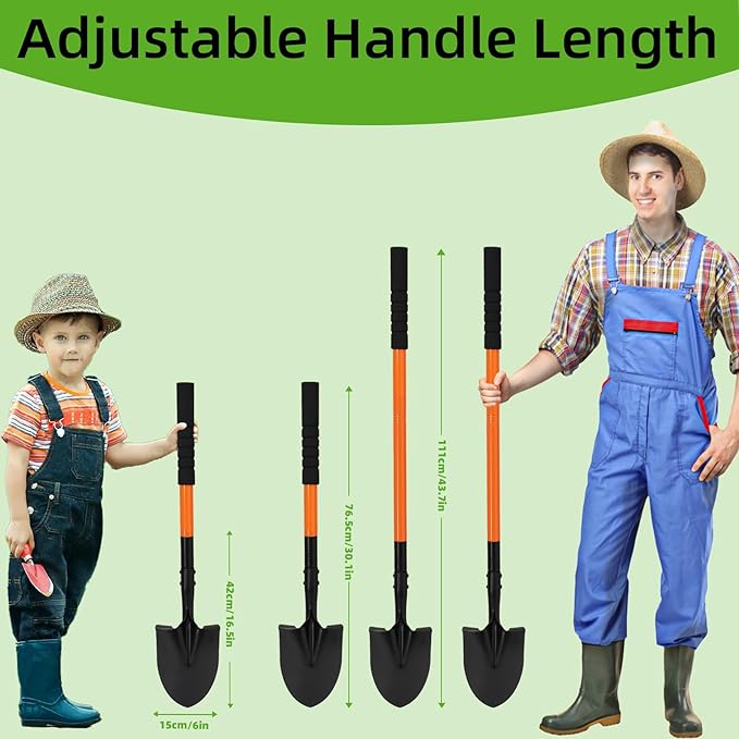 43.7Inches Spade Shovel Small Trench Shovel with Heavy Duty Steel Handle Garden Tools, Small Shovel for Digging Gardening Camping Yardwork Car Shovel, Orange