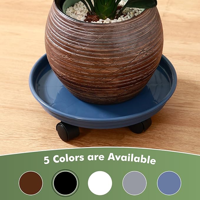 8 Packs Plastic Plant Caddy with Wheels 12" Plastic Rolling Plant Stands Heavy-Duty Plant Dolly with Casters Indoor and Outdoor Plant Roller Base Wheels, Blue