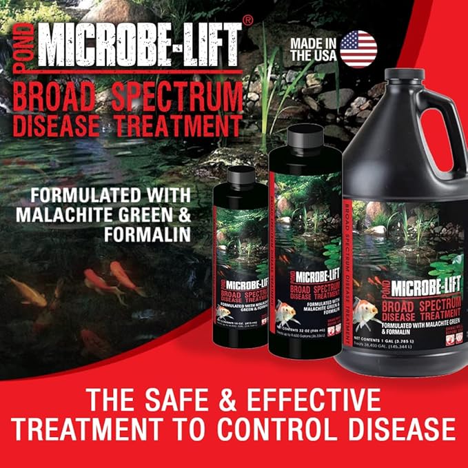 MICROBE-LIFT Broad Spectrum Disease Treatment for Ponds and Outdoor Water Garden, Safe for Live Koi Fish, Goldfish, Plants, and Decor, 32 Ounces