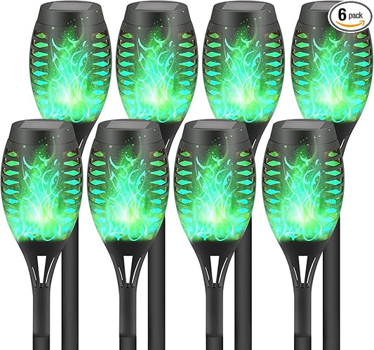 8-Pack Green Solar Flickering Flame Torches – Waterproof Solar Garden Lights, Outdoor Solar Lights for Yards, and Flame Torches for Patio and Pathway Decorations