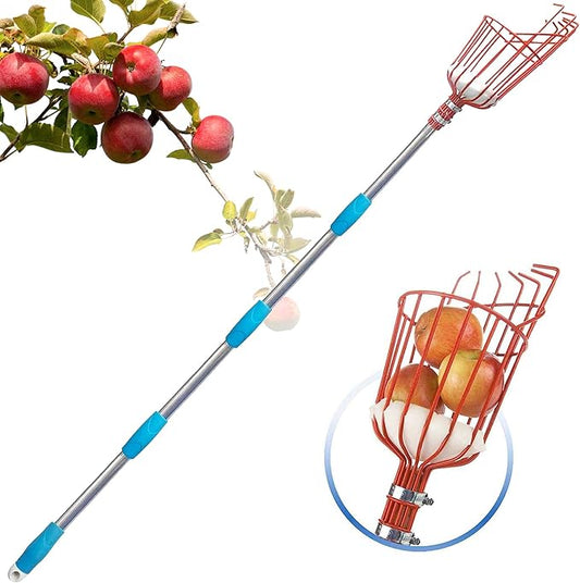 Adjustable Fruit Picker with Telescoping Handle and Basket, 35-65 Inches - Ideal for Apple, Orange, Avocado, Lemon, Pear, and Mango Harvesting