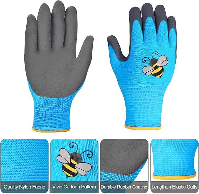 6 Pairs Kids Gardening Gloves Yard Work Gloves Children Soft Safety Rubber Coated Gloves for Toddlers Youth Girls Boys Children (Medium (Age 6-8))