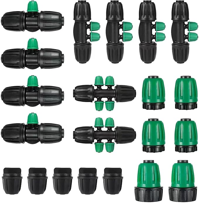 US Standard Faucet Adapter 2pc, 3/4 "Faucet to 1/2" Drip Irrigation Fitting,2pc 6-way Connector 4pc 4-way Connector 4pc 3-way Connector 4pc 1/2 End Plug 5pc 1/4 End Plug