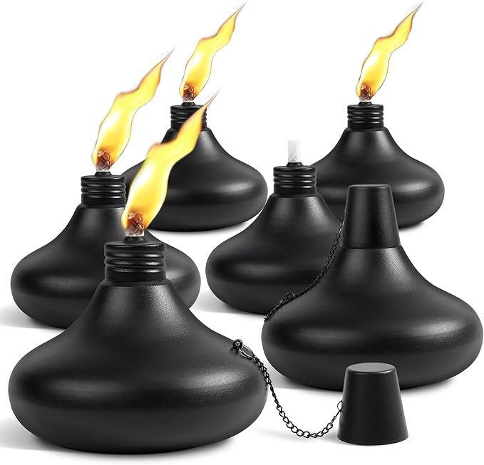 Upgraded Tabletop Torches Set of 6, 24oz Citronella Candles for Outdoor, Metal Table Top Torches for Outside, Refillable Torch Lanterns for Patio, Yard, Deck, Garden, Party