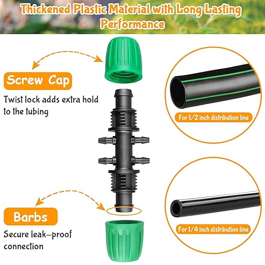 Barbed Tee 1/2 Inch to 1/4 Inch Irrigation Tubing: Locked Barbed Reducing Tee 6-Way Adapter Anti-Drop Irrigation Fittings for Splitting 1/2" to 1/4" Drip Line System Parts (12 Pack)
