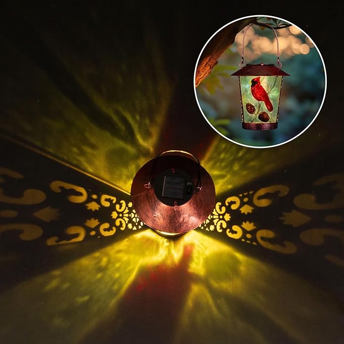 Solar Lanterns, Outdoor Hanging Lanterns Waterproof LED Solar Cardinal Lights Tabletop Lamp for Outdoor Yard Patio Porch Garden Decoration as Gifts for Mom Grandma Women