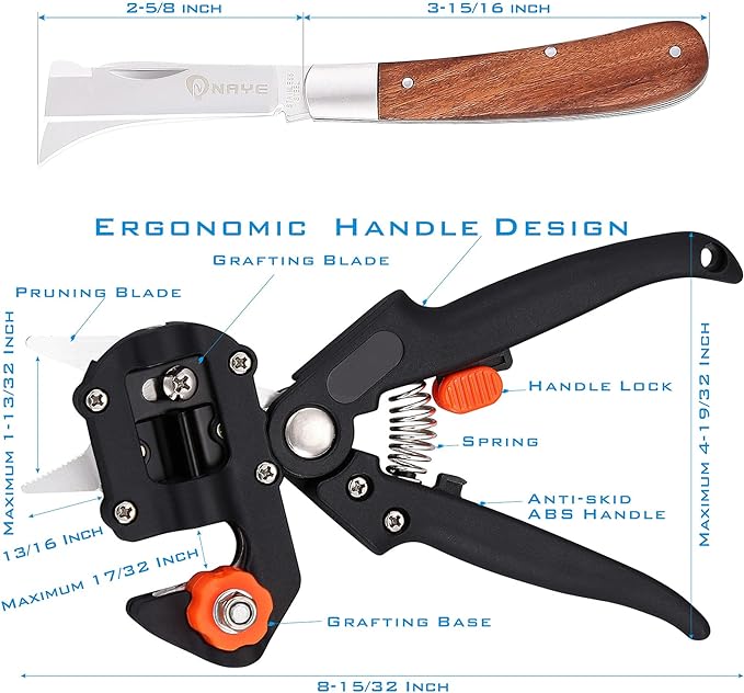 [6 Blades Enhanced] NAYE 2 in 1 Garden Grafting Tool Kit for Fruit Trees with Grafting Knife Grafting Tapes,Extra Replacement Blades Included,Professional Grafting Scissor Shear
