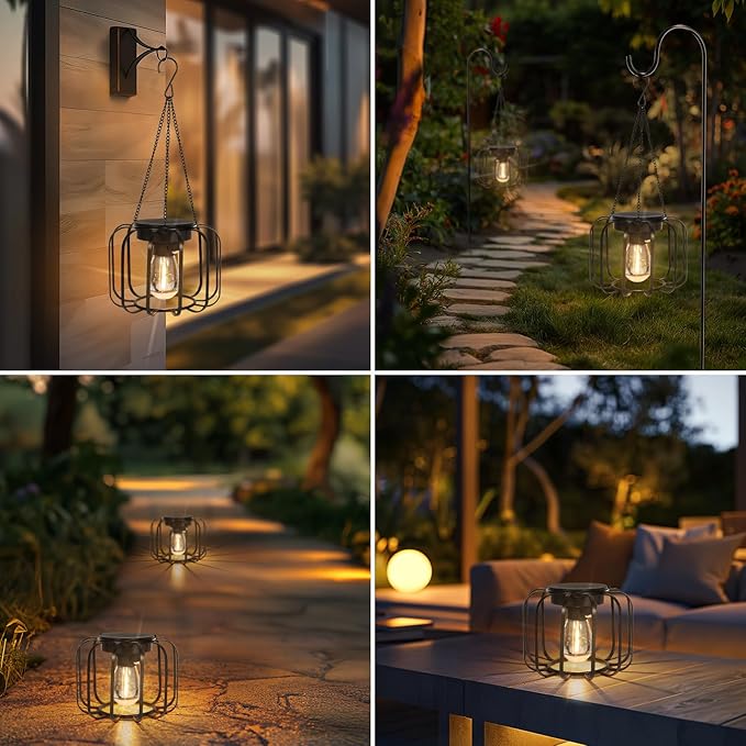 Solar Lanterns Outdoor Waterproof - Hanging Solar Lights for Outside - Tree Lights with Hook for Decoration Outdoor for Patio Garden Yard Pathway Porch- 2 Pack