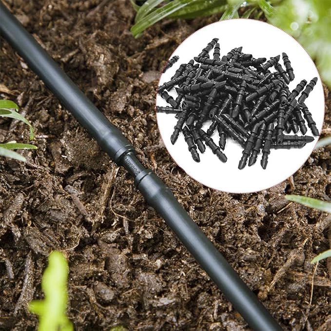 Kalolary 150 Pieces 1/4’’ Straight Barbed Connectors, Fitting Drip Irrigation Fitting Drip Irrigation Barbed Coupling Single Barbed Connector for Irrigation Tubing System and Garden