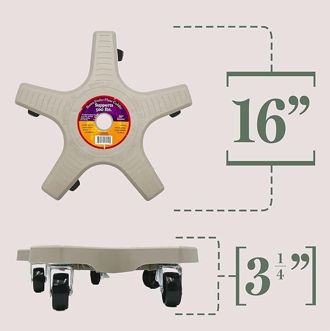 Bosmere S18450 Down Under Plant Caddie, Heavy Duty Plant Stand with Wheels, 500lb Capacity, 16-Inch, Light Gray