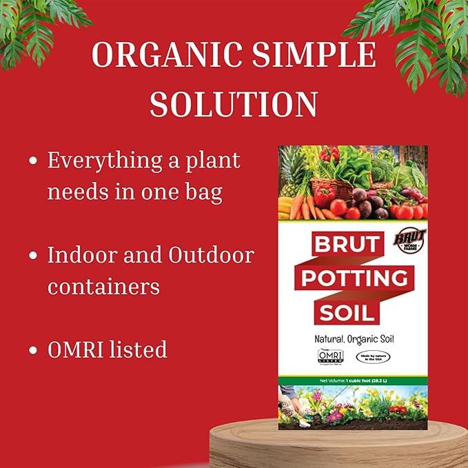 Brut Organic Potting Soil – 1 CF – Everything Your Plants Need in one Bag. Indoor and Outdoor Container Plants. 2 Pack