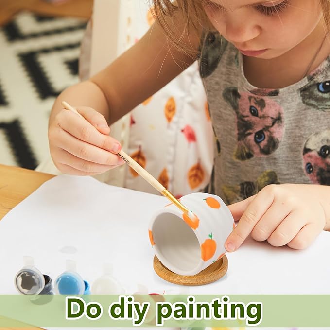 Remerry 24 Pcs Small Ceramic Pots 2.5 Inch Mini Succulent Pots Valentine's Day Gifts DIY Figurines Paint Craft Kit Unpainted Ceramic Bisque with Drainage Hole Ready to Paint for Classroom (Classic)