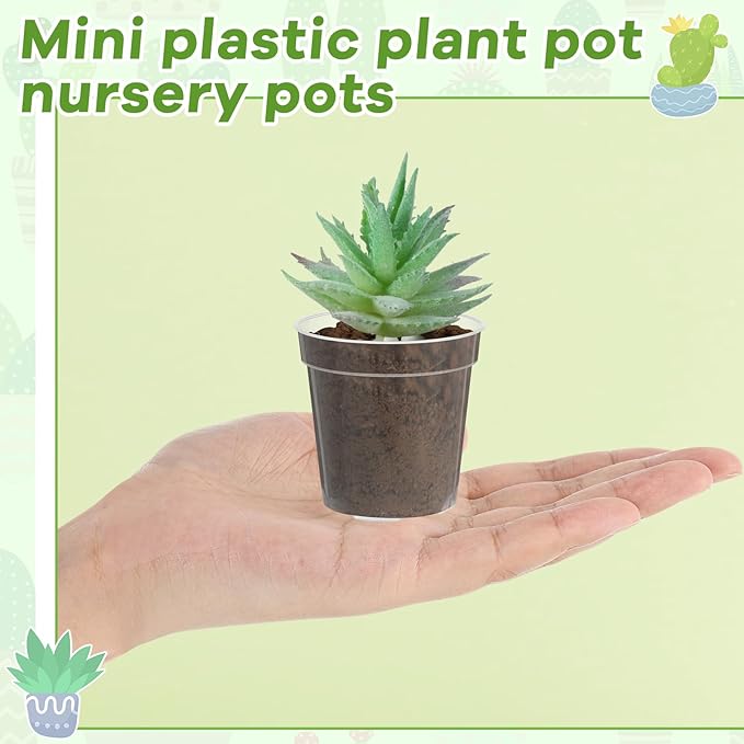 Yaomiao 200 Pcs 2 Inch Clear Mini Plastic Plant Pot Nursery Seedling Pots Seed Starter with Drainage Holes for Indoor Outdoor Garden Succulent Plants Cuttings Transplanting