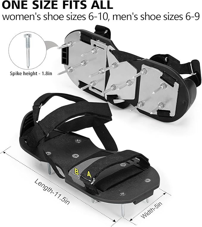 Lawn Aerator Shoes for Grass - Pre-Assembled Grass Aerator Shoes for Lawn - Soil Yard Aerator Tool for Aerating Patio Garden, Black