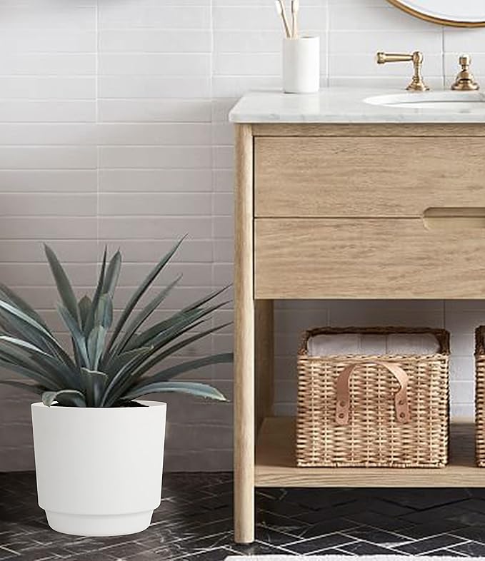 kubvici Plant Pots for Indoor Plants, 2 Pack 10 Inch Plant Pot Plastic Flower Pots Planters with Drainage Saucer for Indoor Outdoor Garden Home (10" White)