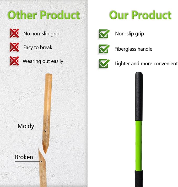 Pitch Fork-57 Inch，5-Tine Steel Garden Fork Heavy Duty, Mulch with Cushion Grip, Green Fiberglass Handle