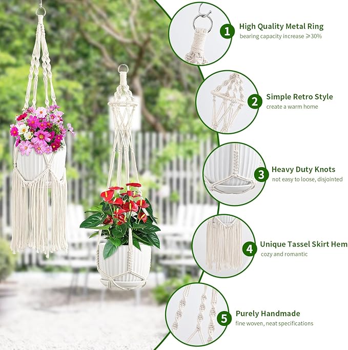 Macrame Plant Hangers, 6Pack Hanging Planters for Indoor Plants w/ 6 Set Hangers Kit Handmade Macromay Plant Hangers Indoor Flower Pots Holder Stand for Boho Home Décor (POTS NOT Included)