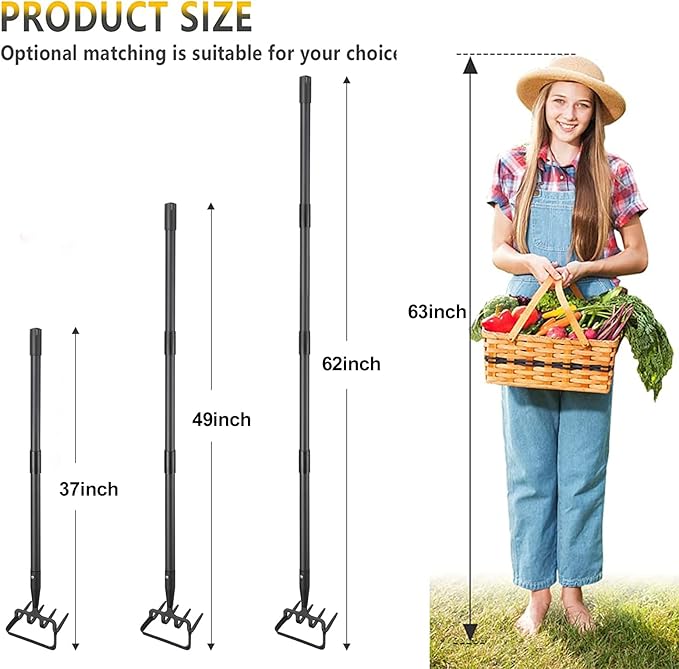 BsBsBest Hoe Garden Tools, 37-62 Inch Gardening Tools for Weeding, Stirrup Hoe Long Handle for Yard Weed Puller, Scuffle Hula Adjustable Weeding Loop Hoe for Lawn, Vegetable, Soil, Planting Black