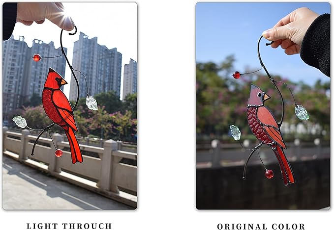 Lolitarcrafts Bigger Cardinal Stained Glass Window Hangings Cute Birds Suncathers for Window Monthers Day Gifts