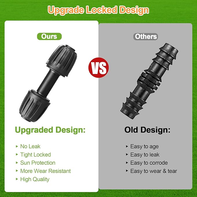 Drip Irrigation Fittings Kit for 1/2 Inch Tubing, 20 Pcs Set 1/2'' Drip Line Anti-Drop Barbed Locked Nut Connectors - 4 Tees,3 Valves,4 Reducing Tee,3 Reducing Tee 6 Way Connectors,4 End Caps,2 Elbows