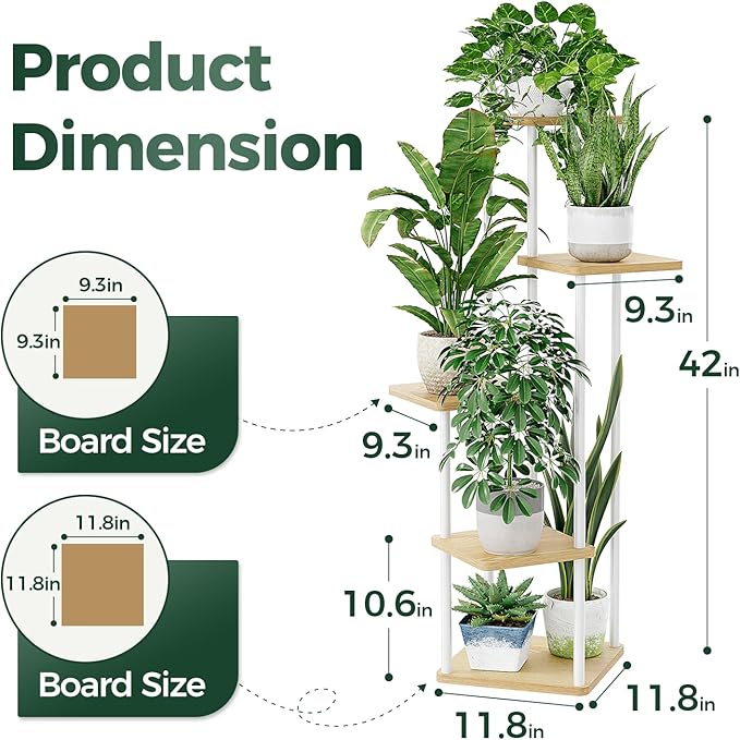 Bamworld Corner Plant Stand Indoor, Tall Metal Plant Shelf for Multiple Plants, 5 Tier Flower Stand for Patio Garden Balcony Living Room Bedroom(White)