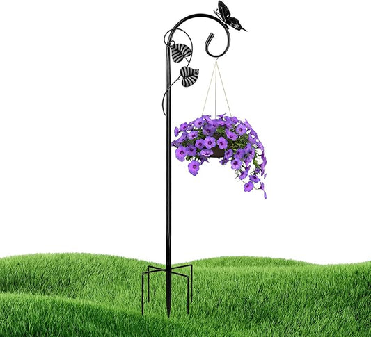 Shepherds Hooks for Outdoor Hummingbird Bird Feeder Pole Hanger 49 Inches with 5 Prongs Base Stainless Metal Adjustable Garden Hanging Holder Weddings Garden Decor Butterfly 1-Pack