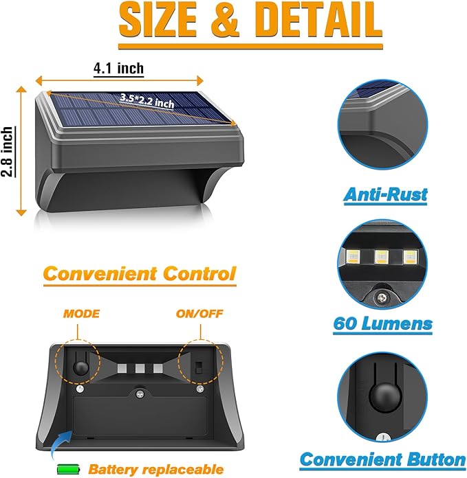 Aulanto Solar Fence Lights 12 Pack, Fence Solar Lights IP65 Waterproof Outdoor Lights,Warm White and 10 RGB Color Glow Modes, Solar Lights Outdoor Decor for Backyard,Garden,Fence,Wall,Deck,Stairs.