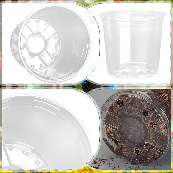 4 Inch Clear Nursery Pots with Drainage Holes, 28 Pack Nursery Pots Variety Pack, Durable Transparent Plastic Pots for Plants, Seed Starter Pots, Garden Flower Orchid Pots (4 Inch)
