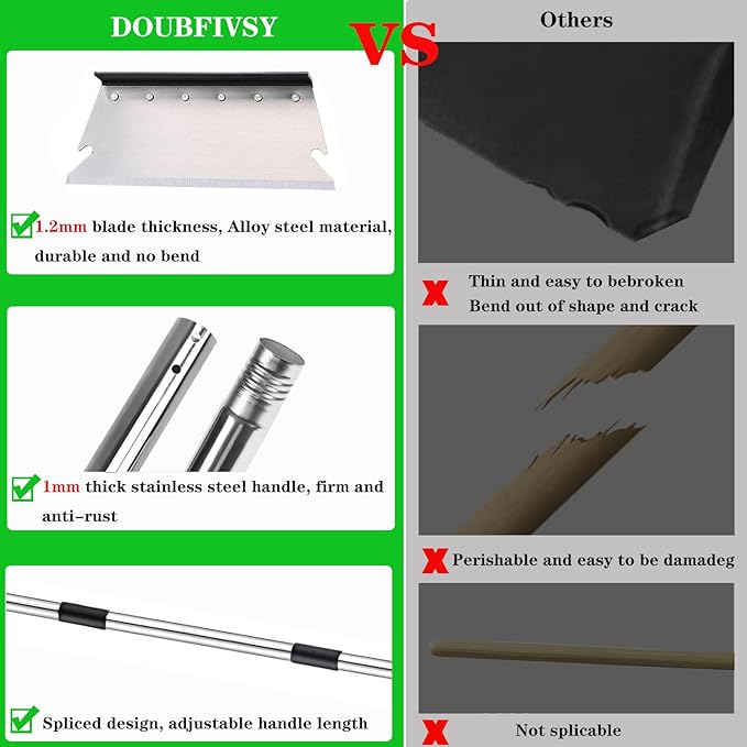 DOUBFIVSY Garden Cleaning Shovel, 54 Inch Multifunctional Flat Shovel Adjustable Long Handle Heavy Duty Garden Shovel Weed Scraper for Lawn Edging, Scraping, Weed and Ice Removal