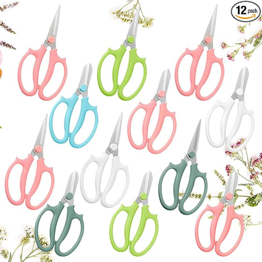 Amylove 12 Pcs Garden Flower Scissors Pruning Scissors Floral Shears Stainless Steel Garden Clippers with Comfortable Handles Flower Cutters for Branches Leaves Fruit Picking Trimming(Cute Color)