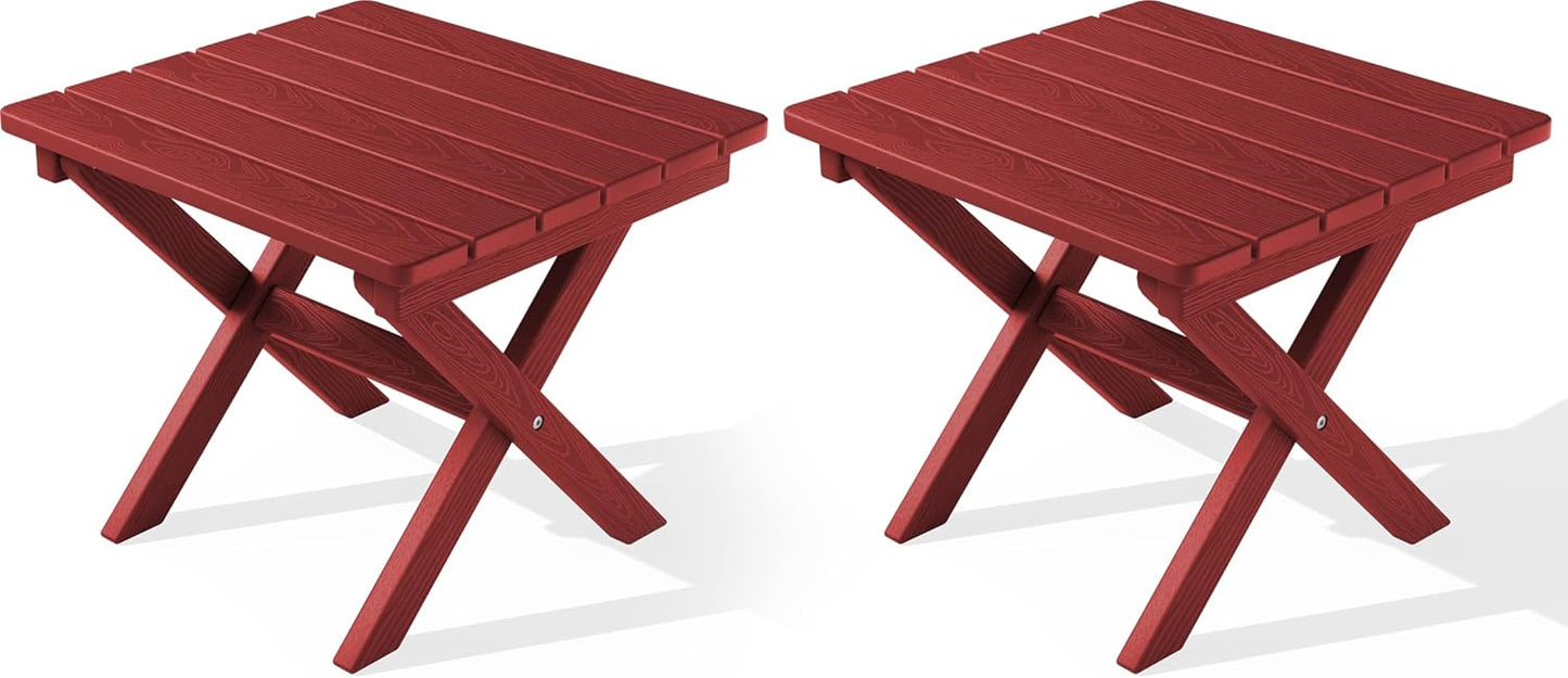 SERWALL Folding Outdoor Side Table Set of 2, Portable Adirondack Side Table, Red