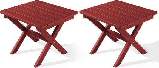 SERWALL Folding Outdoor Side Table Set of 2, Portable Adirondack Side Table, Red