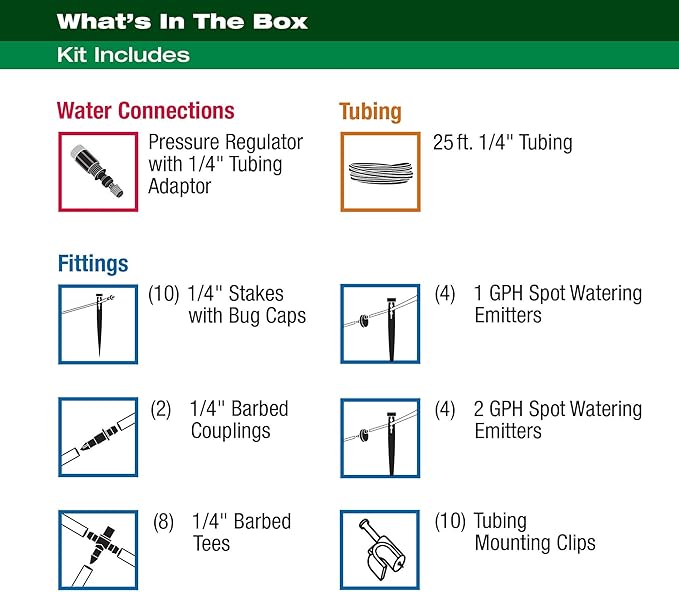 Rain Bird PATIOKIT Drip Irrigation Patio Watering Kit, Connects to Faucet, 1/4" Drip Tubing,Black