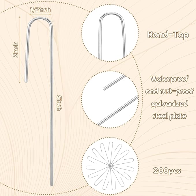 110/200pcs Irrigation Drip Tubing Landscape Staples J Shape Lawn Stakes 5 inch Length Drip Anchors Landscape Pins for Drip Tubing (200)