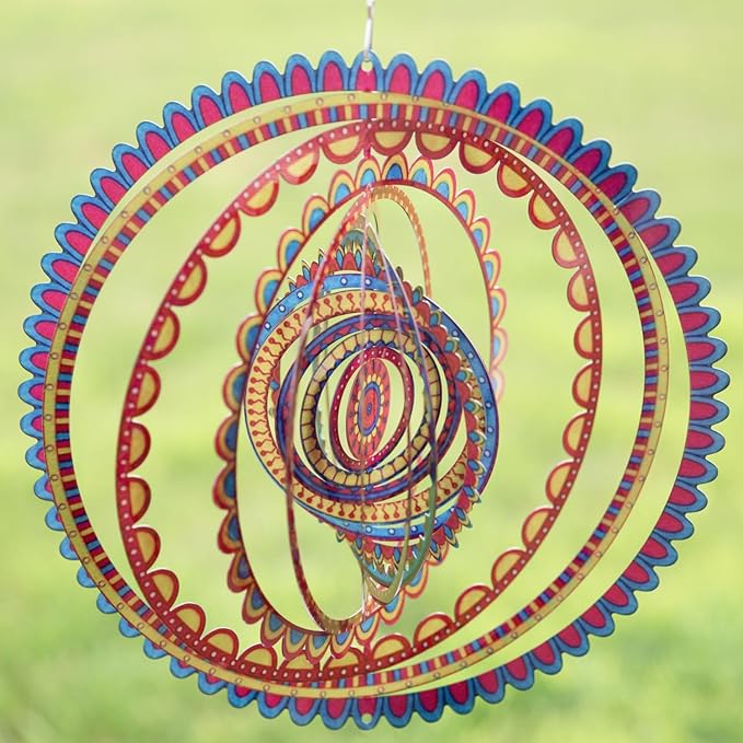 VP Home Sunrise Mandala Kinetic Wind Spinner for Yard and Garden Wind Spinner Outdoor Metal Large Hanging Mandala Decor 3D Garden Art Wind Sculpture Spinners