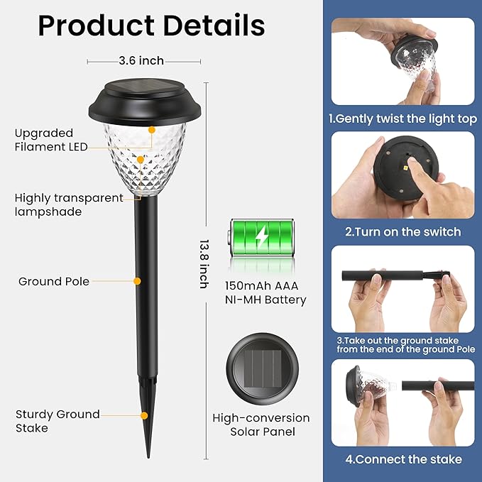 SOLPEX Solar Lights for Outside,10 Pack Solar Lights Outdoor Waterproof,Warm White Outdoor Solar Lights for Yard,Garden,Pathway,Patio and Landscape Lighting Decor