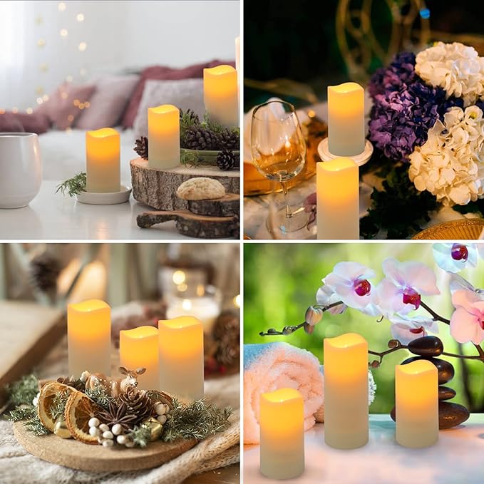 Metaku Flameless Flickering LED Candles Set of 12 - Battery Operated Ivory with Remote & Timer for Halloween, Christmas, Bedroom, Home, Wedding, Birthday Decoration D2.2'' x H4''5''6''7''