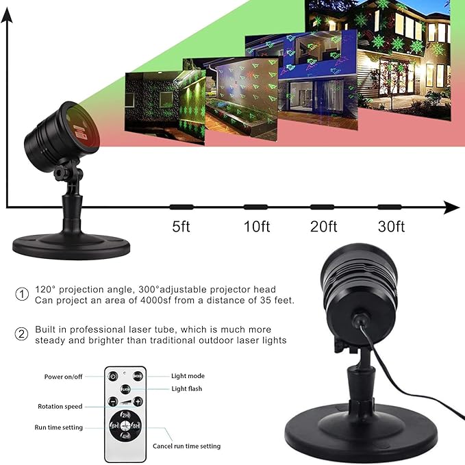 Christmas Laser Lights Outdoors Decoration Projector Light Waterproof LED Star Show for Xmas Decor House Home Yard Garden Patio Wall Indoor, Red and Green with Wireless Remote