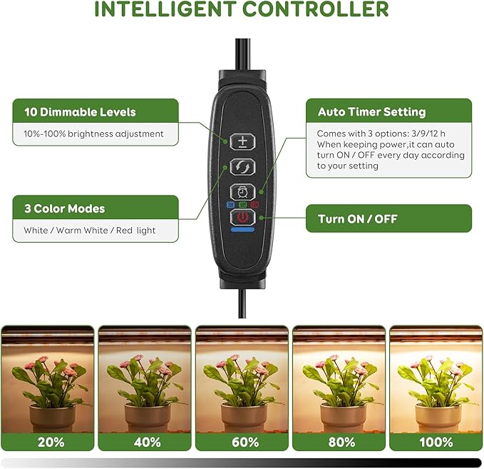 2 Bars 16" Grow Lights for Indoor Plants, 120 LEDs Full Spectrum Plant Grow Light Strips with Auto ON/Off Timer 3/9/12Hrs, 10 Brightness, 3 Switch Modes Sunlike Growing Lamps for Hydroponics Succulent